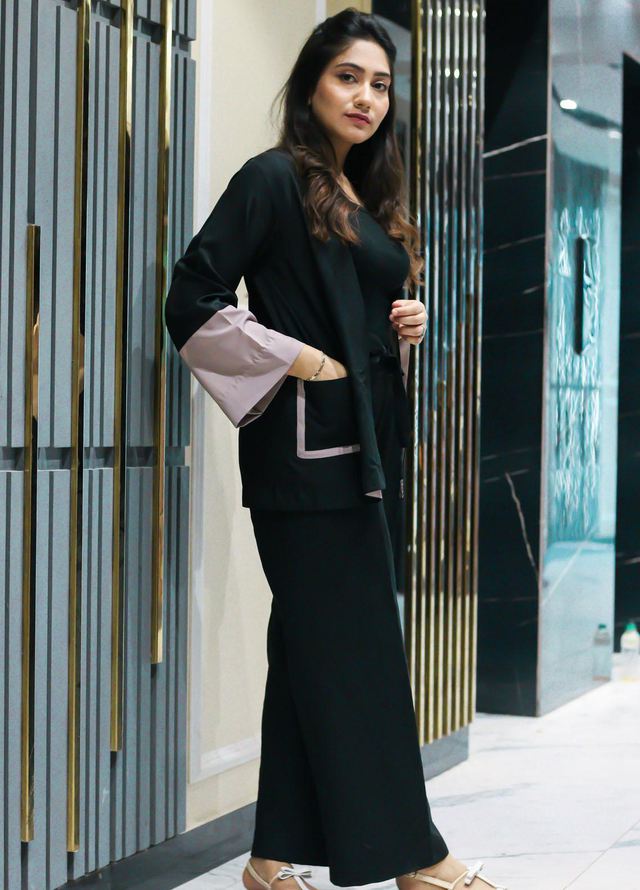 Zauk Casual Pret  Georgette Kimono ZK23CW Black kimono