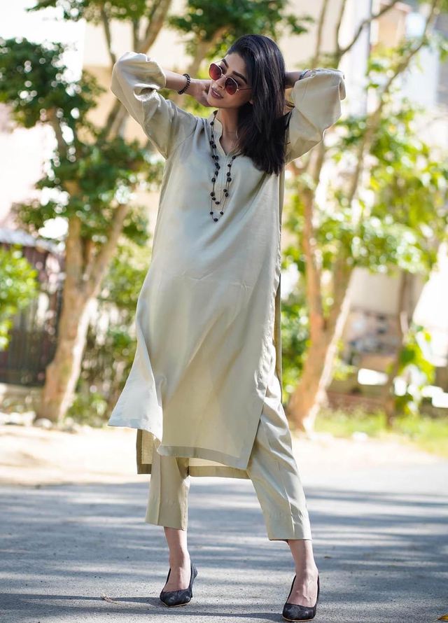 Zauk Casual Pret  Cotton Silk 2 Piece Dress ZK23CW Beige two piece