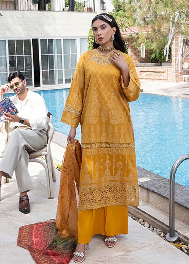 Zuri Pret Embroidered Lawn 3 Piece Suit Safinaz JK-19 Mustard