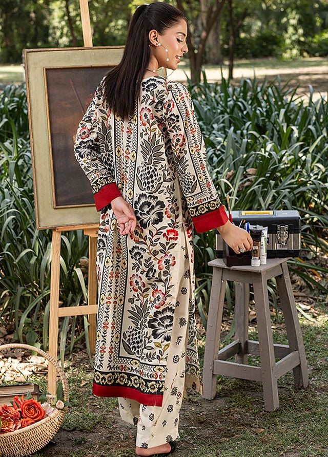 Zuri Pret Printed Lawn 2 Piece Suit Mahpara ZS-40 Cream